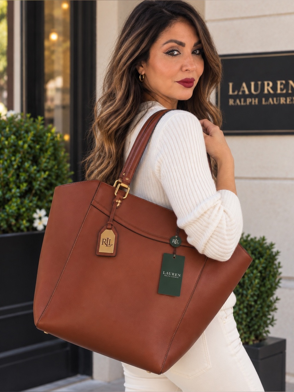Lauren Ralph Lauren Lexington Tote Bourbon Brown NWT Large Bag $228 MSRP